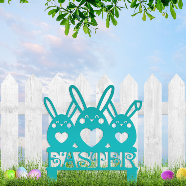 Easter Bunnies Metal Yard Stake - Easter Decor-Easter Lawn Ornaments