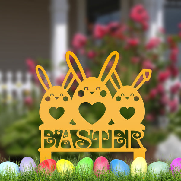 Easter Bunnies Metal Yard Stake - Easter Decor-Easter Lawn Ornaments