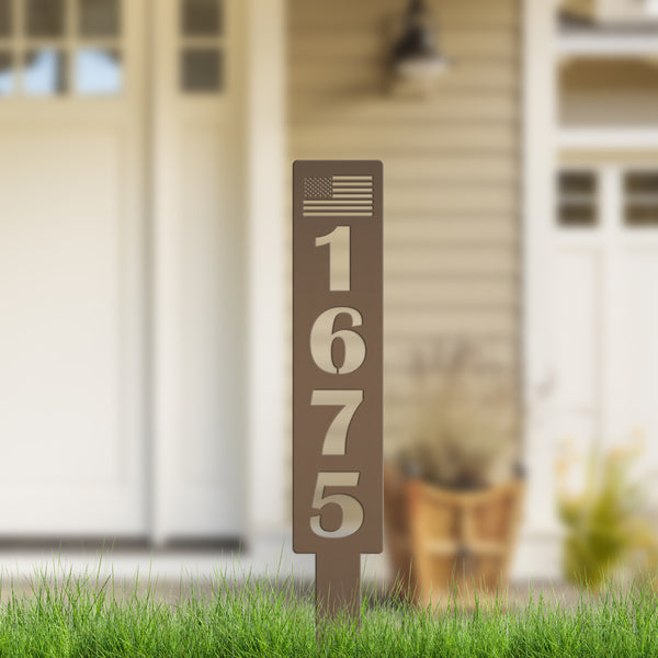 American Flag Address Metal Yard Stake - House Numbers