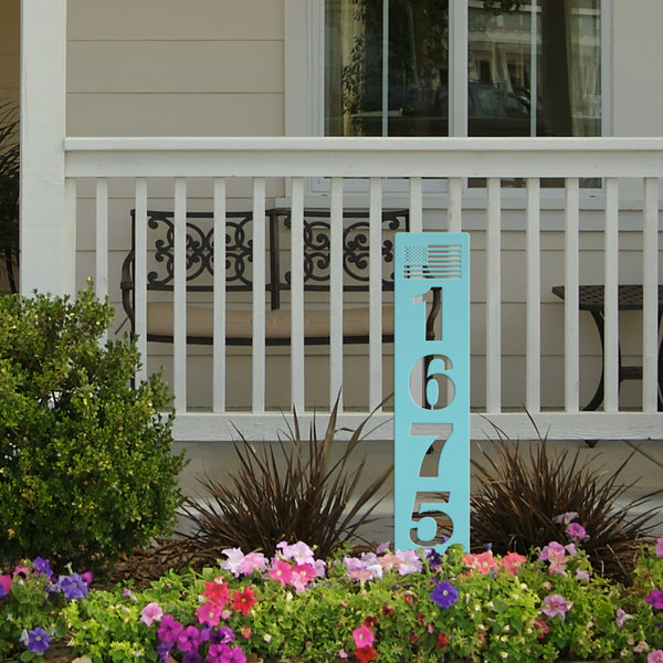 American Flag Address Metal Yard Stake - House Numbers