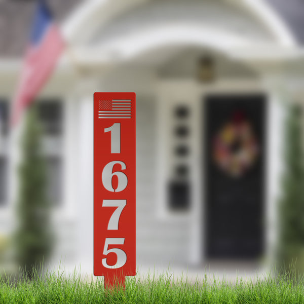 American Flag Address Metal Yard Stake - House Numbers
