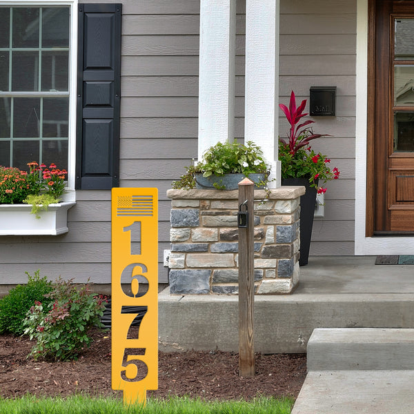 American Flag Address Metal Yard Stake - House Numbers