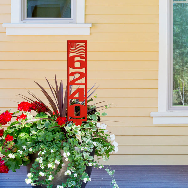 American Flag Address Metal Yard Stake - House Numbers-Housewarming Gift-Business Address Sign