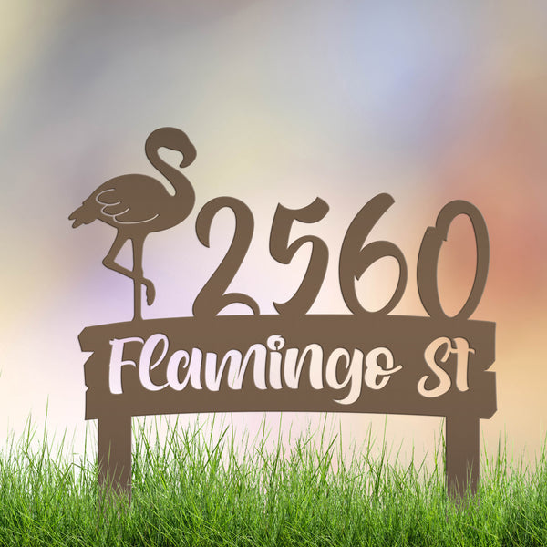 Personalized Flamingo Address Metal Yard Stake - House Numbers-Beach House-Beach Rental Address Decor