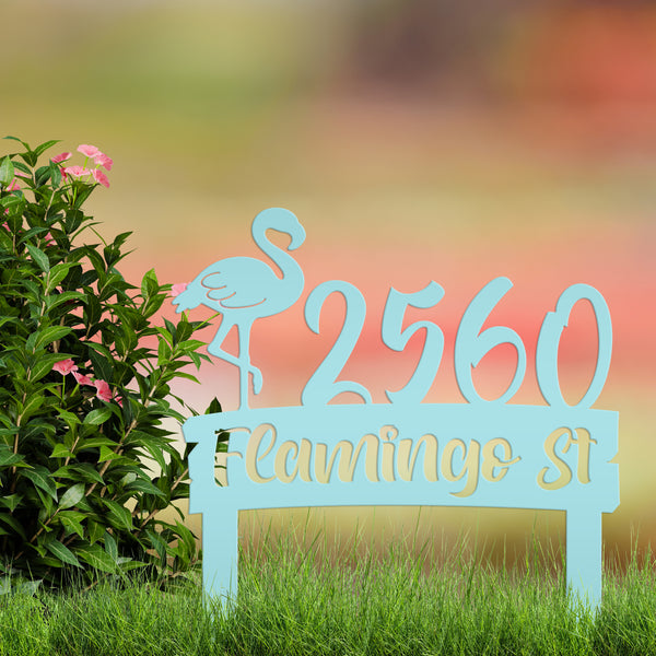 Personalized Flamingo Address Metal Yard Stake - House Numbers-Beach House-Beach Rental Address Decor