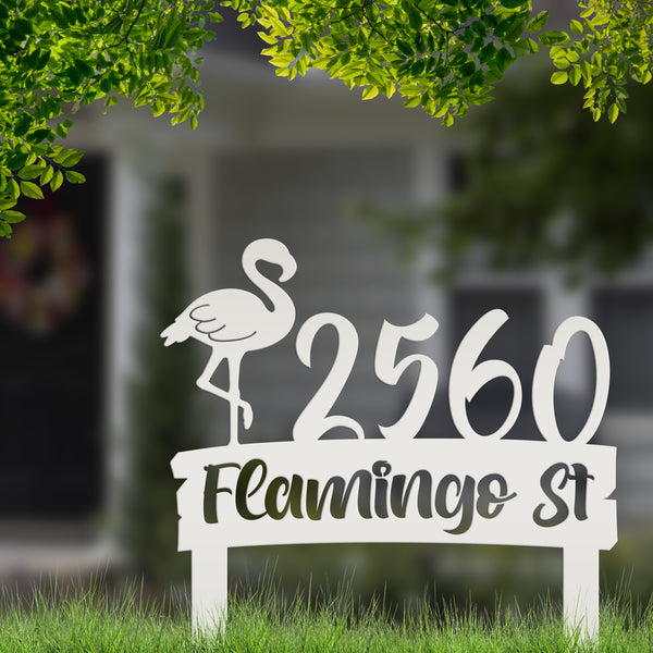 Personalized Flamingo Address Metal Yard Stake - House Numbers-Beach House-Beach Rental Address Decor