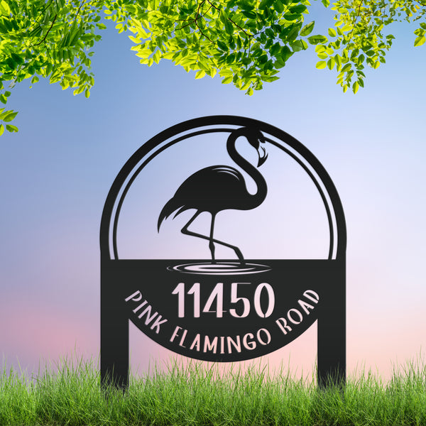 Personalized Flamingo Address Metal Yard Stake, Flamingo Gift, Flamingo Lovers, Flamingo Beach Address Sign for the Yard, Flamingo Address Lawn Ornament with Address, Tropical Address Yard Stake
