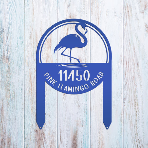 Personalized Flamingo Address Metal Yard Stake, Flamingo Gift, Flamingo Lovers, Flamingo Beach Address Sign for the Yard, Flamingo Address Lawn Ornament with Address, Tropical Address Yard Stake