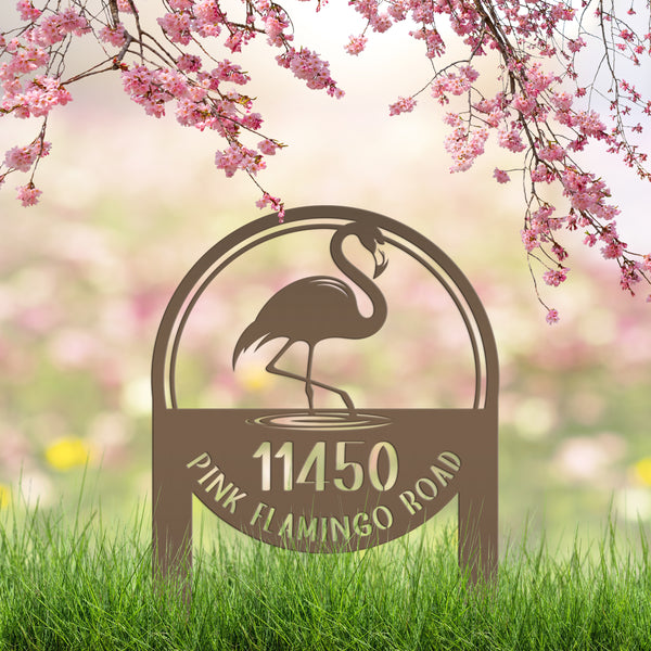 Personalized Flamingo Address Metal Yard Stake, Flamingo Gift, Flamingo Lovers, Flamingo Beach Address Sign for the Yard, Flamingo Address Lawn Ornament with Address, Tropical Address Yard Stake