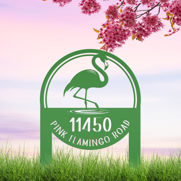 Personalized Flamingo Address Metal Yard Stake, Flamingo Gift, Flamingo Lovers, Flamingo Beach Address Sign for the Yard, Flamingo Address Lawn Ornament with Address, Tropical Address Yard Stake
