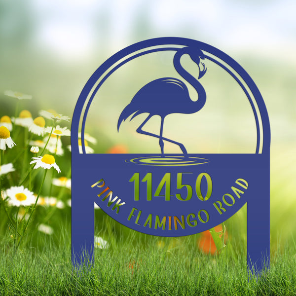 Personalized Flamingo Address Metal Yard Stake, Flamingo Gift, Flamingo Lovers, Flamingo Beach Address Sign for the Yard, Flamingo Address Lawn Ornament with Address, Tropical Address Yard Stake