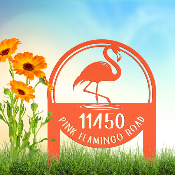 Personalized Flamingo Address Metal Yard Stake, Flamingo Gift, Flamingo Lovers, Flamingo Beach Address Sign for the Yard, Flamingo Address Lawn Ornament with Address, Tropical Address Yard Stake