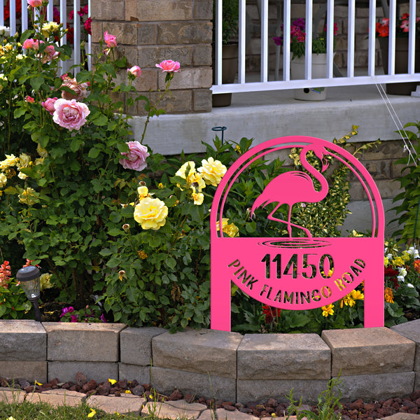 Personalized Flamingo Address Metal Yard Stake, Flamingo Gift, Flamingo Lovers, Flamingo Beach Address Sign for the Yard, Flamingo Address Lawn Ornament with Address, Tropical Address Yard Stake