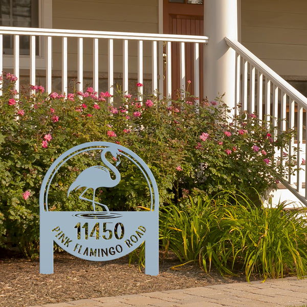 Personalized Flamingo Address Metal Yard Stake, Flamingo Gift, Flamingo Lovers, Flamingo Beach Address Sign for the Yard, Flamingo Address Lawn Ornament with Address, Tropical Address Yard Stake