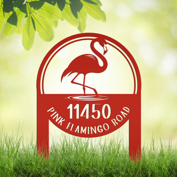 Personalized Flamingo Address Metal Yard Stake, Flamingo Gift, Flamingo Lovers, Flamingo Beach Address Sign for the Yard, Flamingo Address Lawn Ornament with Address, Tropical Address Yard Stake