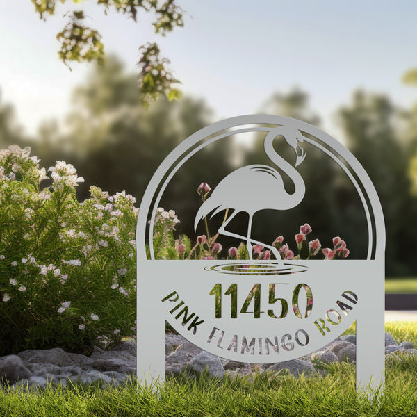 Personalized Flamingo Address Metal Yard Stake, Flamingo Gift, Flamingo Lovers, Flamingo Beach Address Sign for the Yard, Flamingo Address Lawn Ornament with Address, Tropical Address Yard Stake