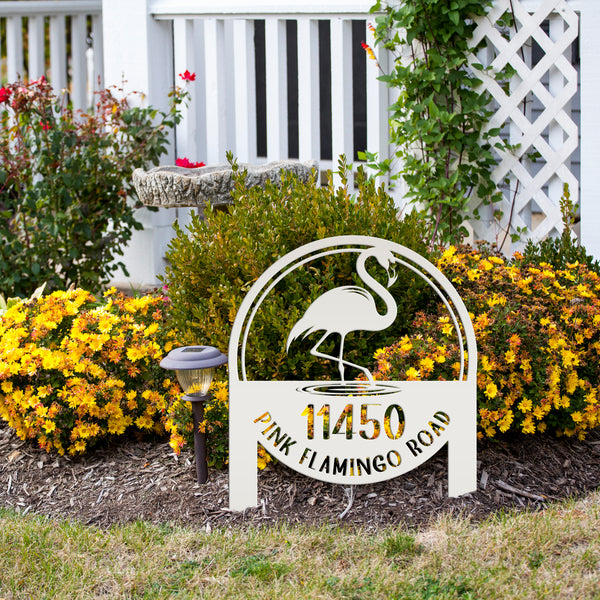 Personalized Flamingo Address Metal Yard Stake, Flamingo Gift, Flamingo Lovers, Flamingo Beach Address Sign for the Yard, Flamingo Address Lawn Ornament with Address, Tropical Address Yard Stake
