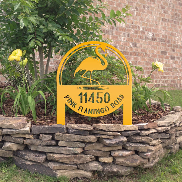 Personalized Flamingo Address Metal Yard Stake, Flamingo Gift, Flamingo Lovers, Flamingo Beach Address Sign for the Yard, Flamingo Address Lawn Ornament with Address, Tropical Address Yard Stake