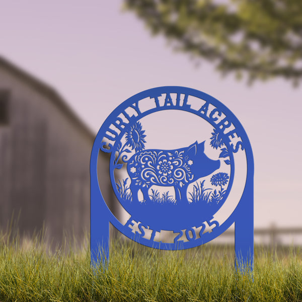 Custom Floral Pig Metal Outdoor Yard Stake - Farmhouse Style Decor Sign - Farm Animal Lawn Art - Cute Garden Decoration - Personalized Gift