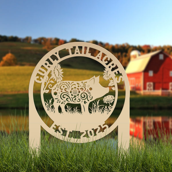 Custom Floral Pig Metal Outdoor Yard Stake - Farmhouse Style Decor Sign - Farm Animal Lawn Art - Cute Garden Decoration - Personalized Gift