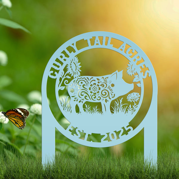 Custom Floral Pig Metal Outdoor Yard Stake - Farmhouse Style Decor Sign - Farm Animal Lawn Art - Cute Garden Decoration - Personalized Gift