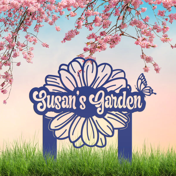 Custom Flower and Butterfly Yard Stake with Name