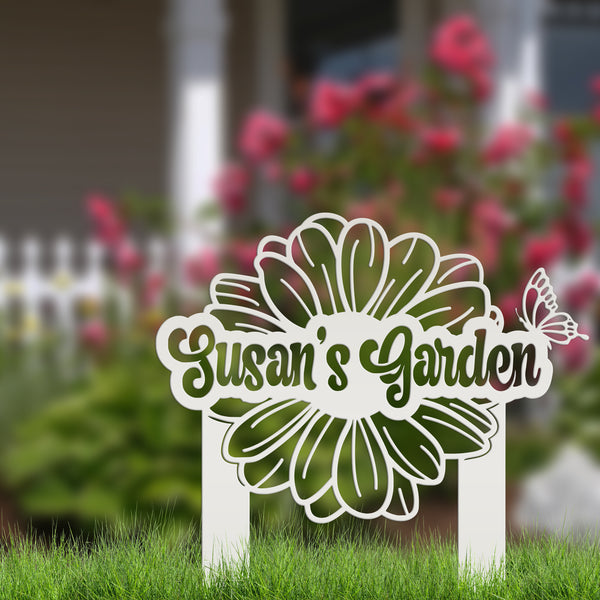 Custom Flower and Butterfly Yard Stake with Name