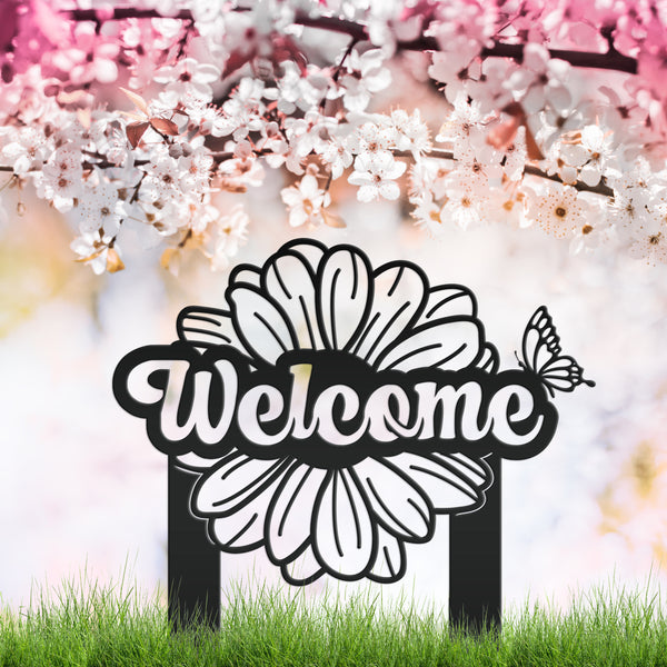 Flower and Butterfly Welcome Sign 