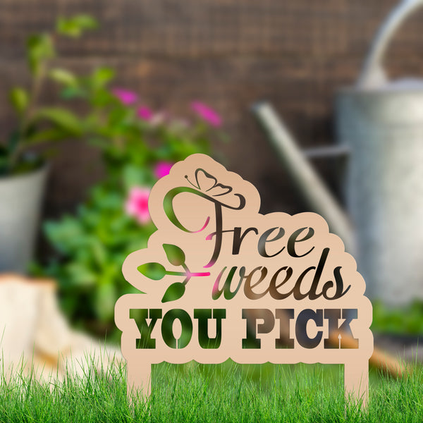 Free Weeds You Pick Metal Yard Stake - Garden Decor-Flowerbed Yard Ornaments Decor