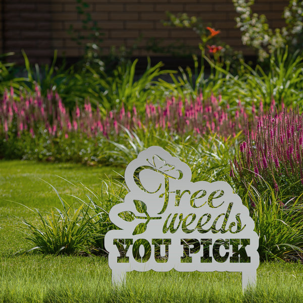 Free Weeds You Pick Metal Yard Stake - Garden Decor-Flowerbed Yard Ornaments Decor
