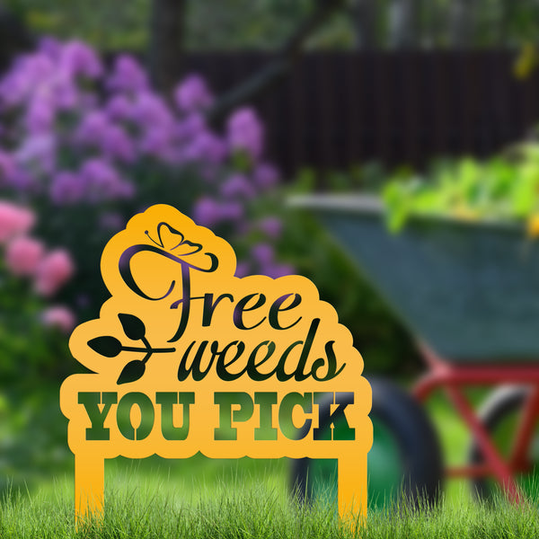 Free Weeds You Pick Metal Yard Stake - Garden Decor-Flowerbed Yard Ornaments Decor