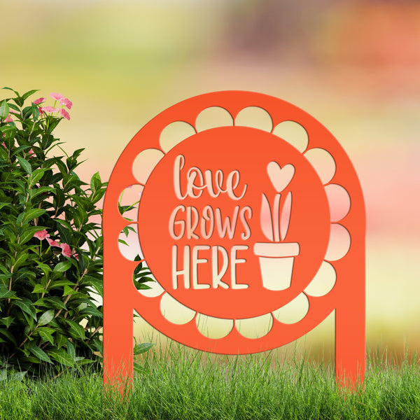 Love Grows Here Metal Yard Stake - Garden Decor-Spring-Easter Yard Ornaments -Decor -Flowerbed