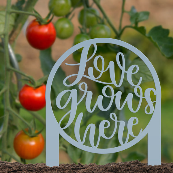 Love Grows Here Metal Yard Stake - Garden Decor- Mother's Day Gift-Flowerbed Yard Decor