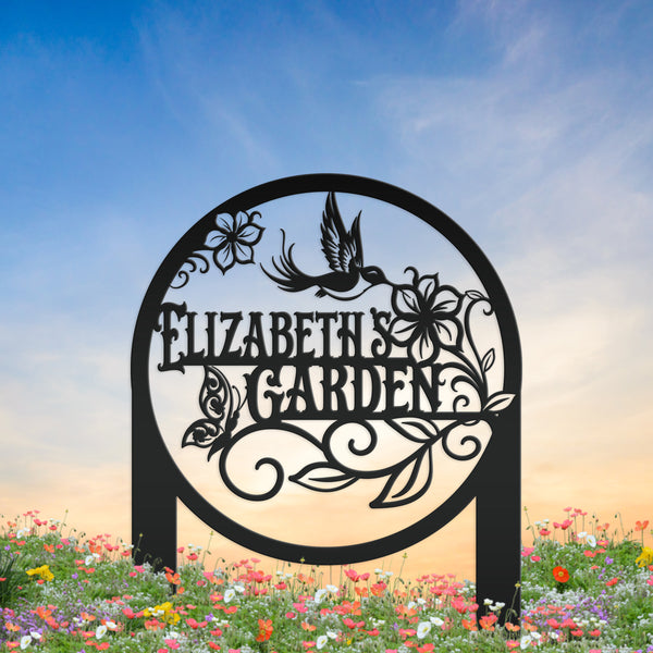 Personalized  Floral Flower Garden Metal Yard Stake , Butterfly, Hummingbird Metal Yard Signs , Mother's Day, Gift for Grandma, Butterfly Garden Art