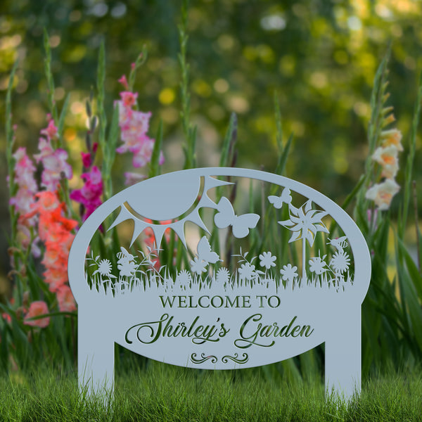 Garden Sign With Flowers and Butterflies, Personalized Gift For the Gardner