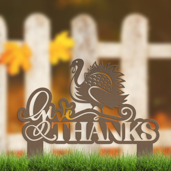 Give Thanks Turkey Metal Yard Stake - Autumn Decor-Fall Decor-Thanksgiving