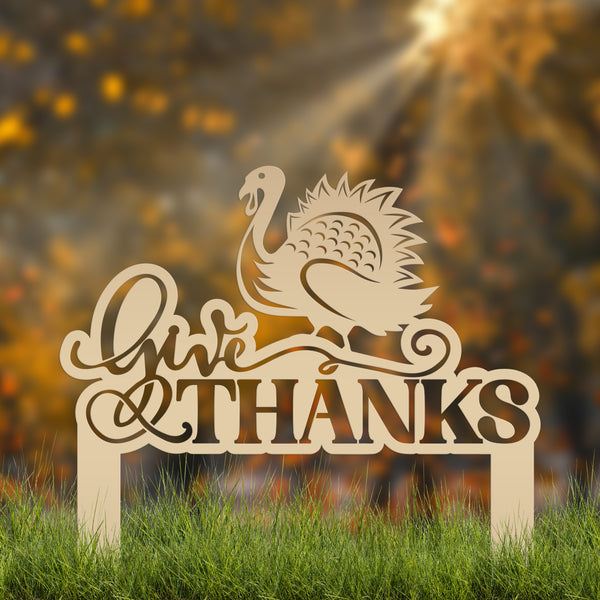 Give Thanks Turkey Metal Yard Stake - Autumn Decor-Fall Decor-Thanksgiving