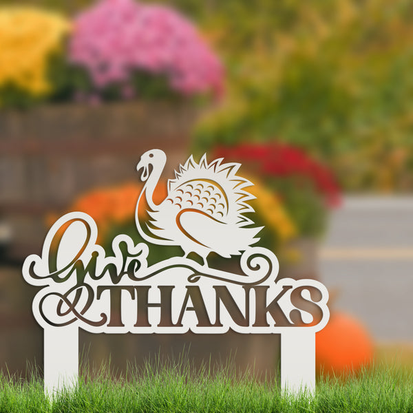 Give Thanks Turkey Metal Yard Stake - Autumn Decor-Fall Decor-Thanksgiving