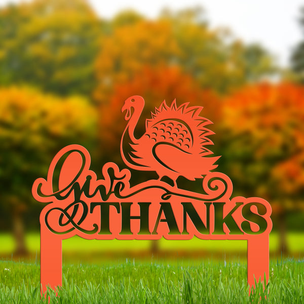 Give Thanks Turkey Metal Yard Stake - Autumn Decor-Fall Decor-Thanksgiving