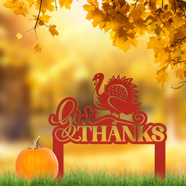 Give Thanks Turkey Metal Yard Stake - Autumn Decor-Fall Decor-Thanksgiving