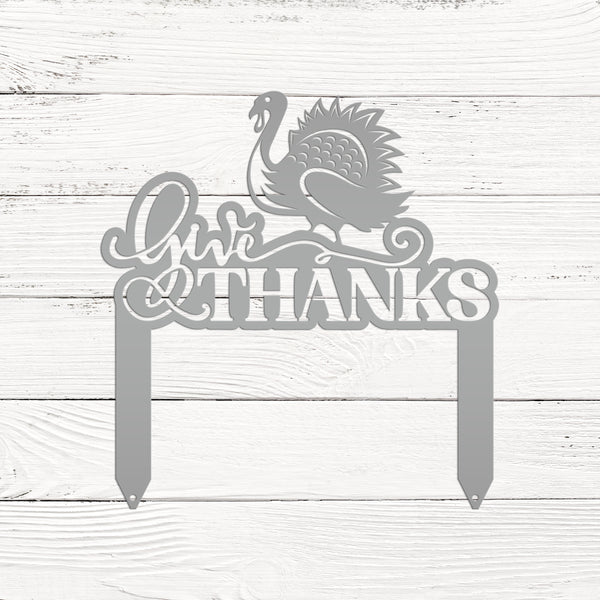 Give Thanks Turkey Metal Yard Stake - Autumn Decor-Fall Decor-Thanksgiving