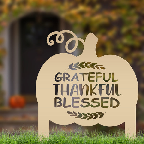 Grateful Thankful Blessed Yard Stake - Autumn Decor-Fall Decor