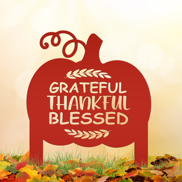 Grateful Thankful Blessed Yard Stake - Autumn Decor-Fall Decor