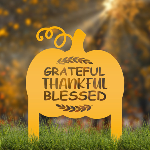 Grateful Thankful Blessed Yard Stake - Autumn Decor-Fall Decor