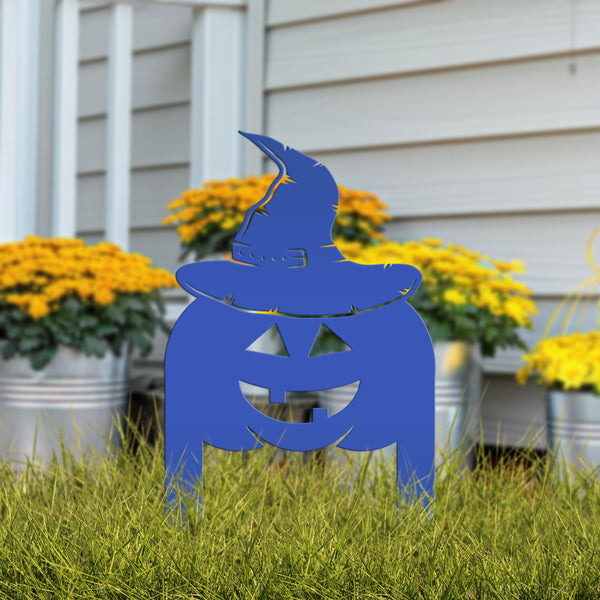 Pumpkin with Witch Hat Metal Yard Stake - Halloween Decor