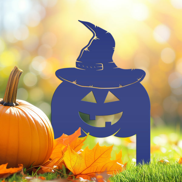 Pumpkin with Witch Hat Metal Yard Stake - Halloween Decor