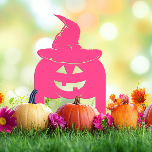 Pumpkin with Witch Hat Metal Yard Stake - Halloween Decor