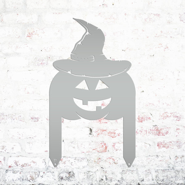 Pumpkin with Witch Hat Metal Yard Stake - Halloween Decor