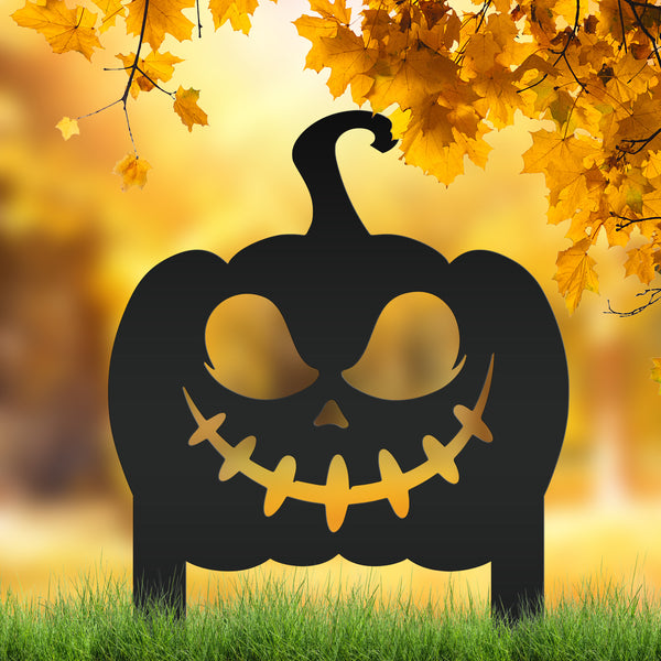 Jack O Lantern Metal Yard Stake - Halloween Pumpkin Decor