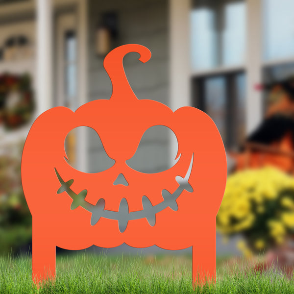 Jack O Lantern Metal Yard Stake - Halloween Pumpkin Decor